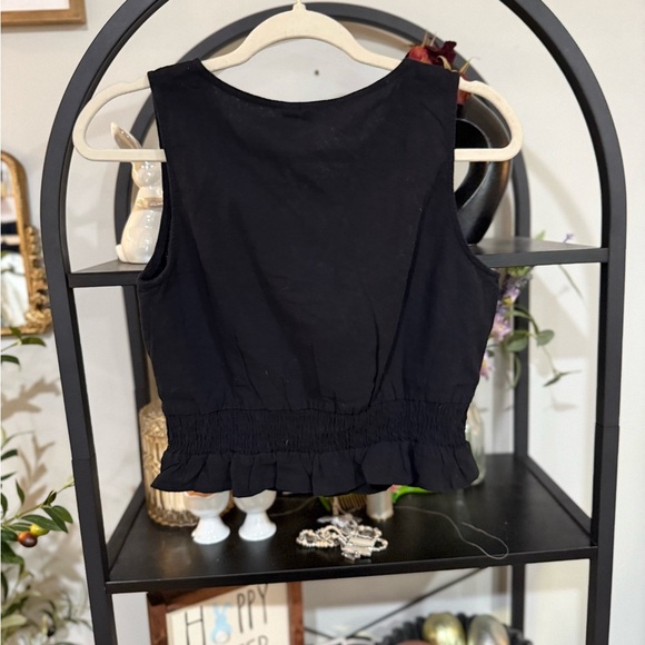 Vero Moda Black Fitted Ruffled Sailor Collar Crop Top size xs - Picture 4 of 6